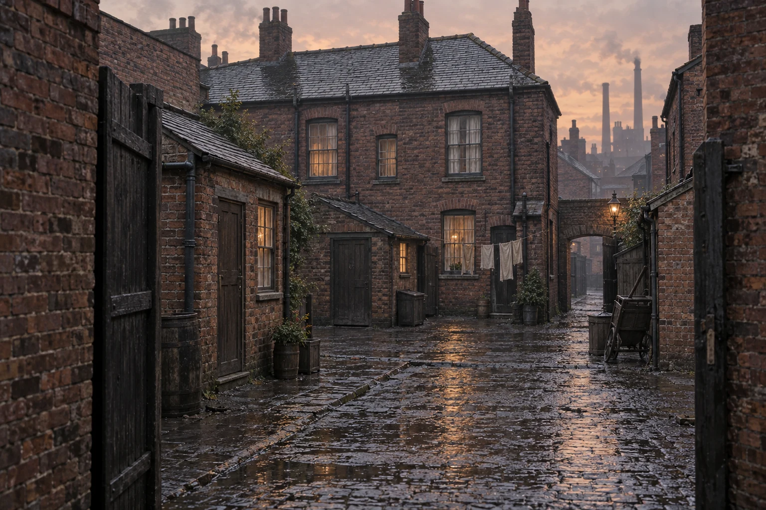 Back Streets & Courts, c. 1907; AI-generated historical interpretation set in Britain.