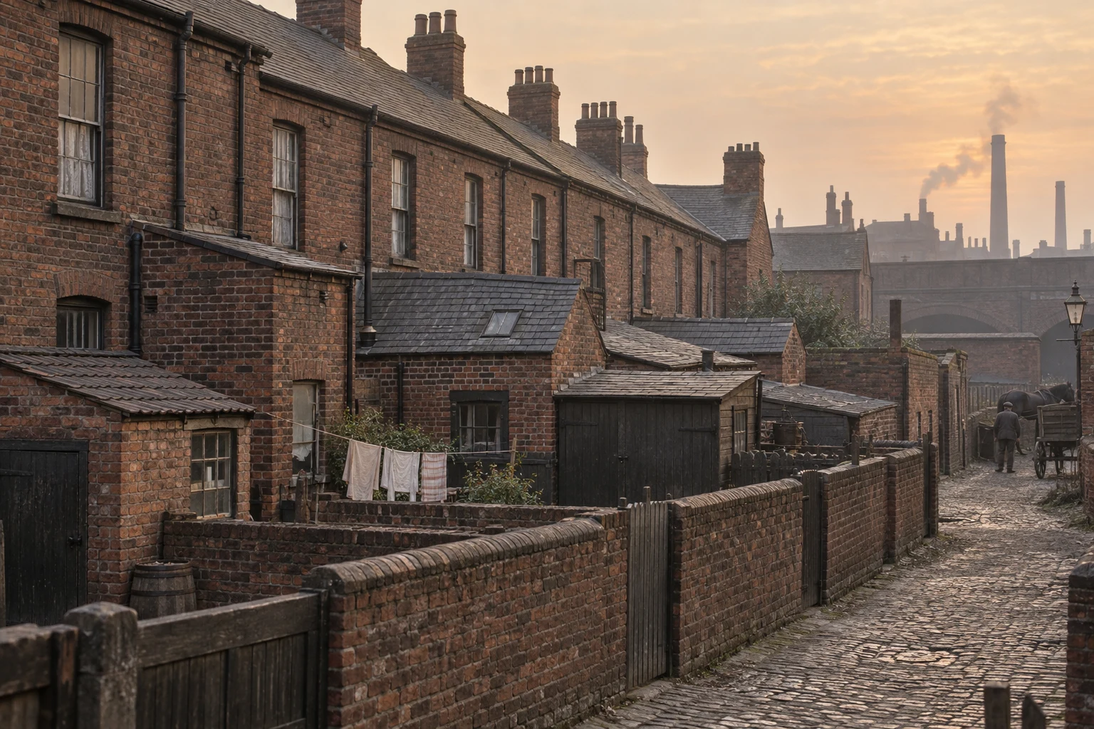 Back Streets & Courts, c. 1894; AI-generated historical interpretation set in Britain.