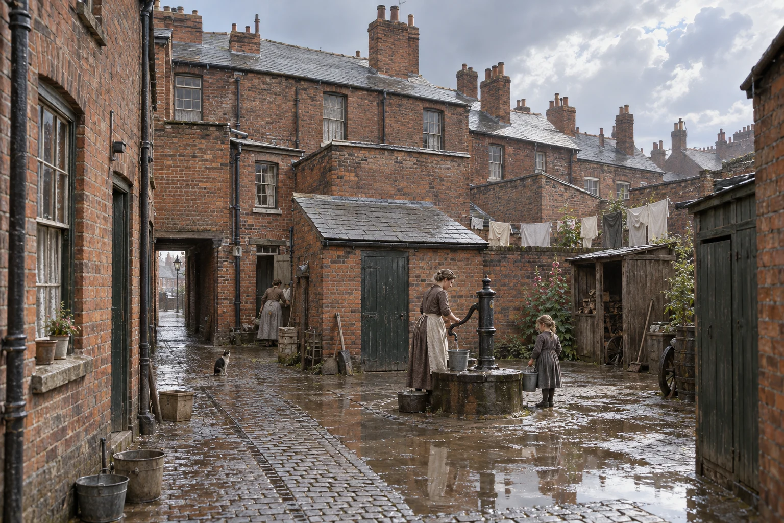 Back Streets & Courts, c. 1901; AI-generated historical interpretation set in Britain.