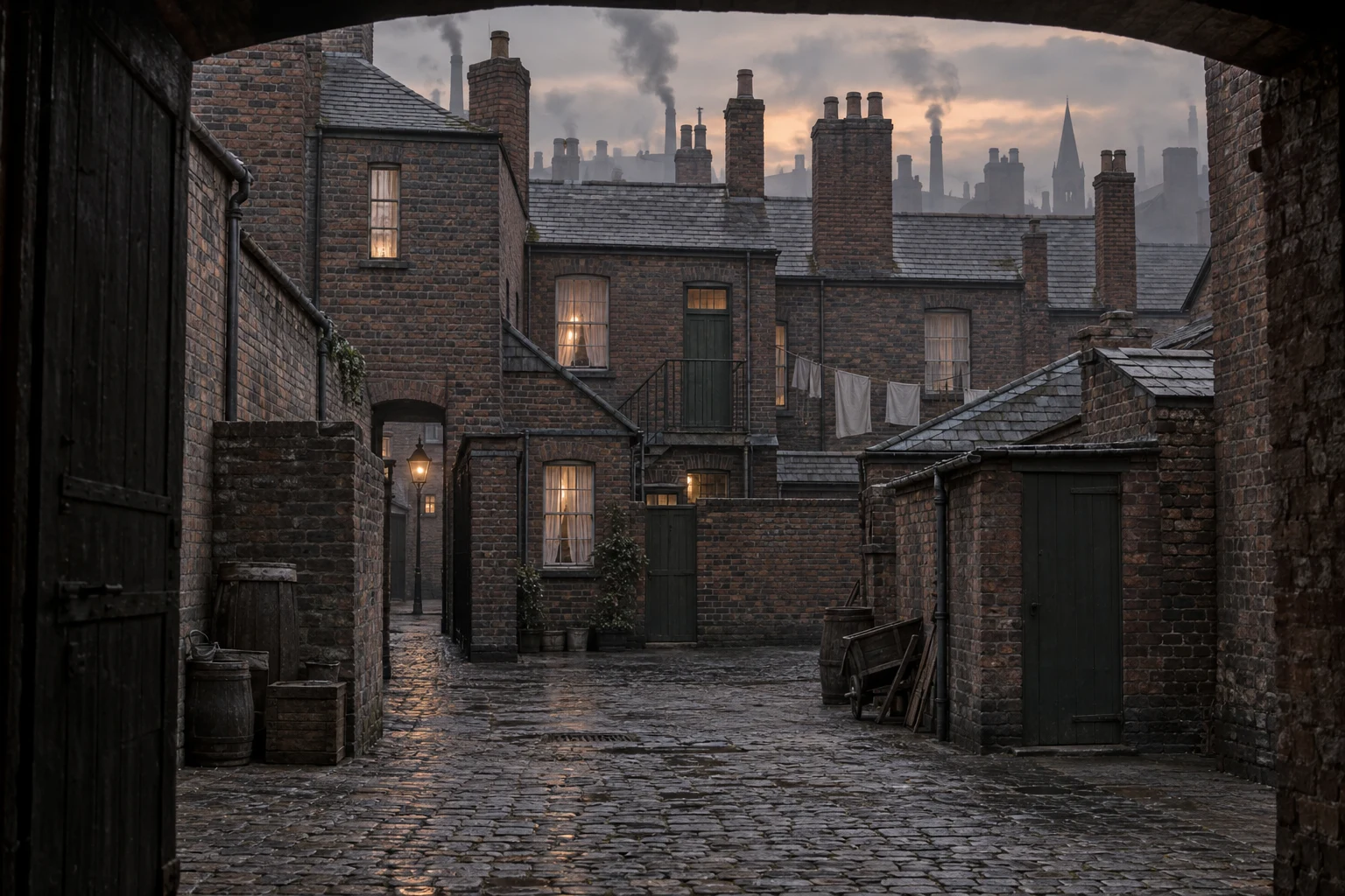 Back Streets & Courts, c. 1906; AI-generated historical interpretation set in Britain.
