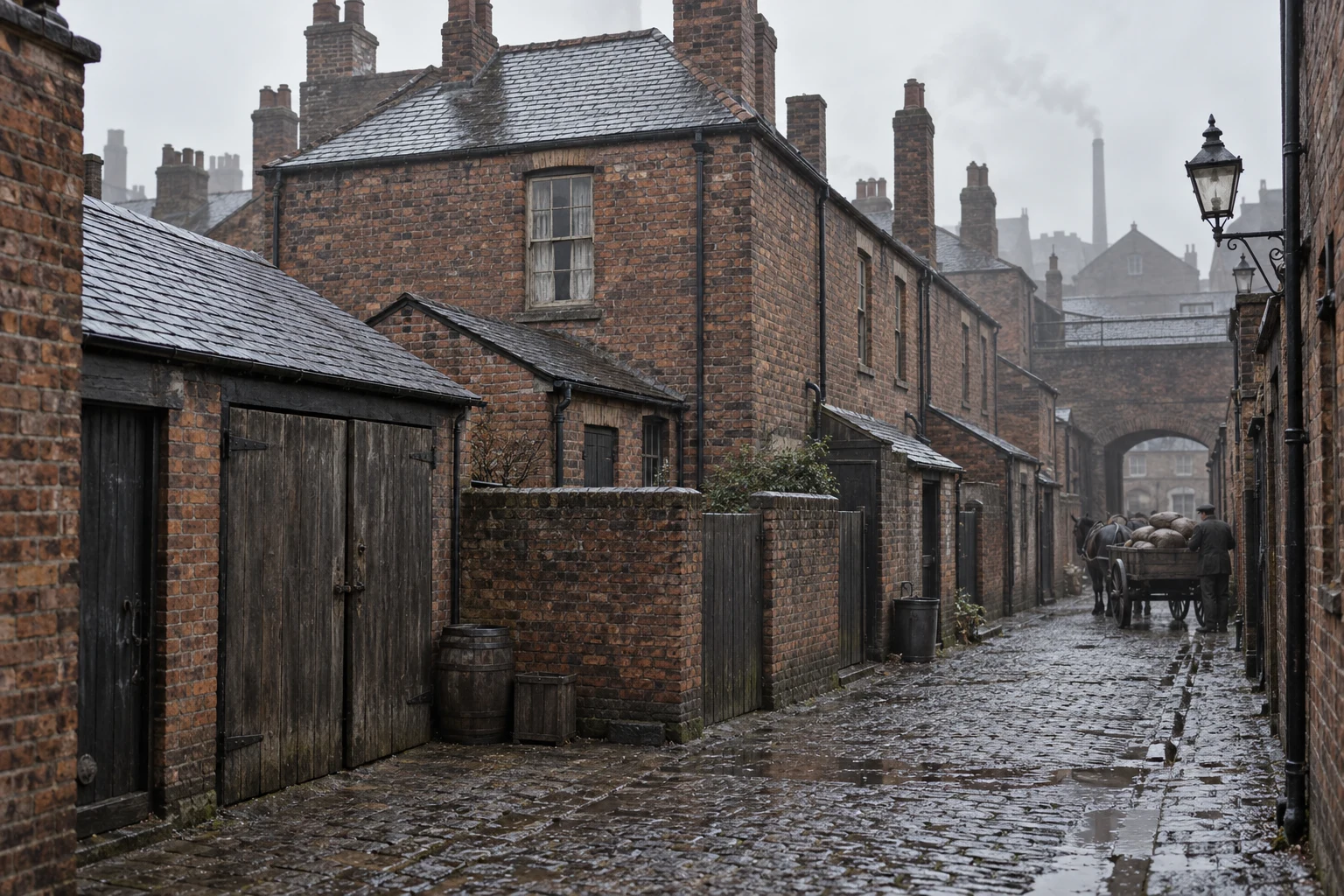 Back Streets & Courts, c. 1893; AI-generated historical interpretation set in Britain.