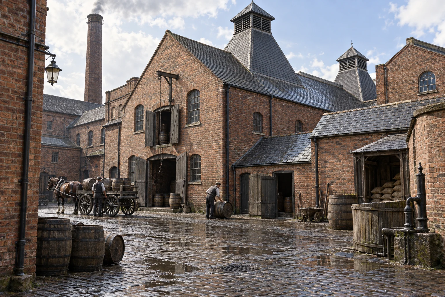 Breweries & Maltings, c. 1891; AI-generated historical interpretation set in Britain.