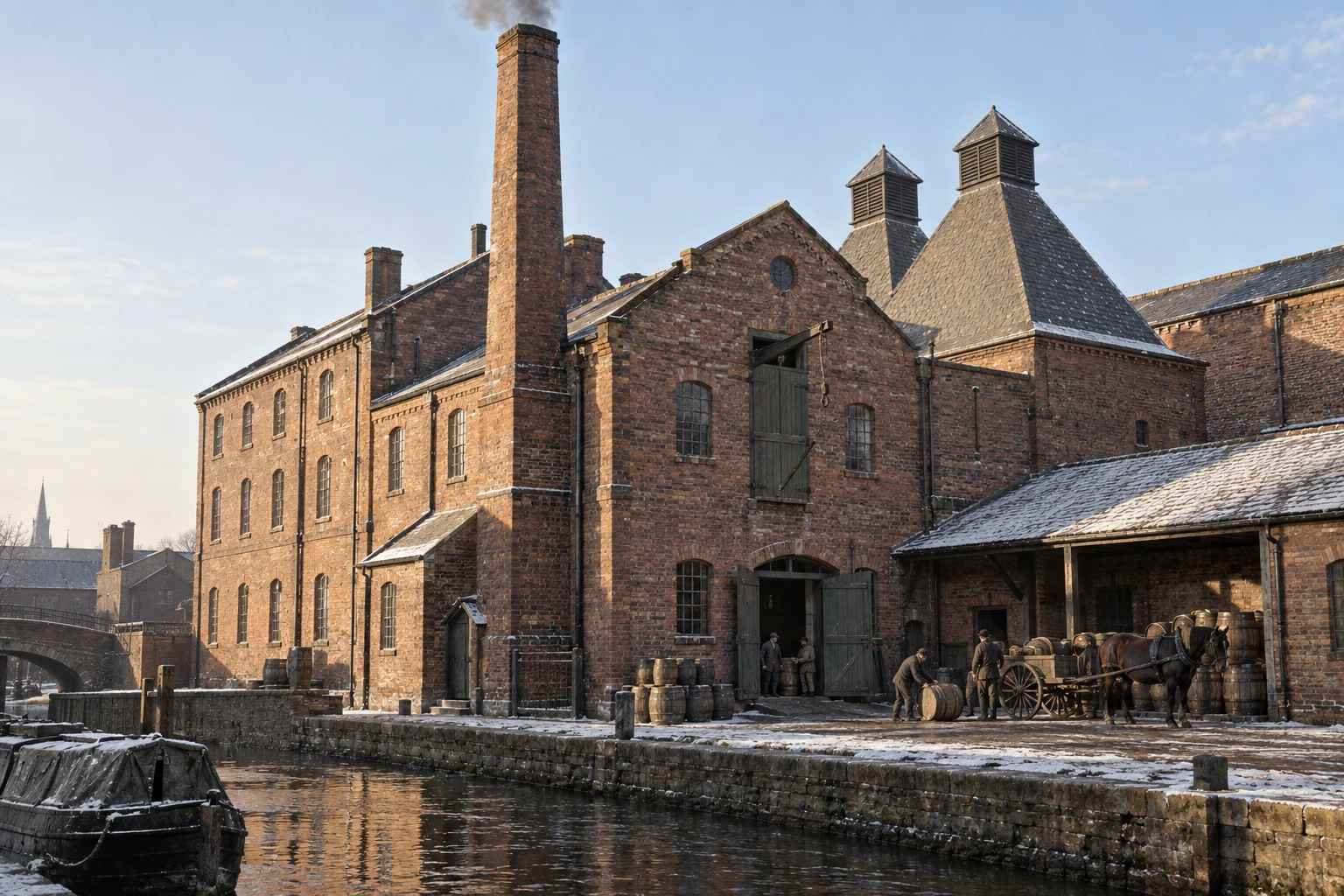 Breweries & Maltings, c. 1881; AI-generated historical interpretation set in Britain.