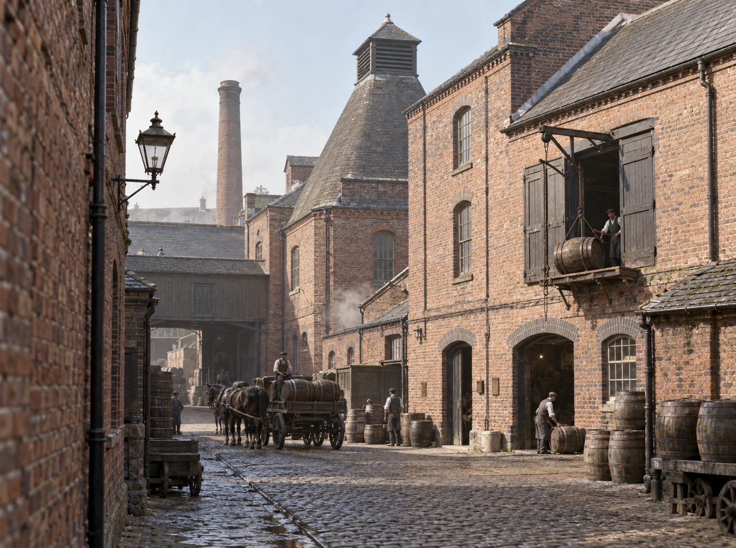 Breweries & Maltings, c. 1887; AI-generated historical interpretation set in Britain.