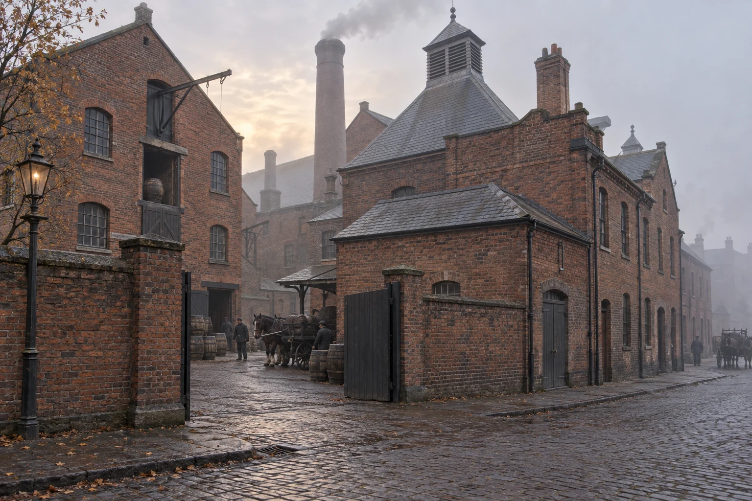 Breweries & Maltings, c. 1900; AI-generated historical interpretation set in Britain.