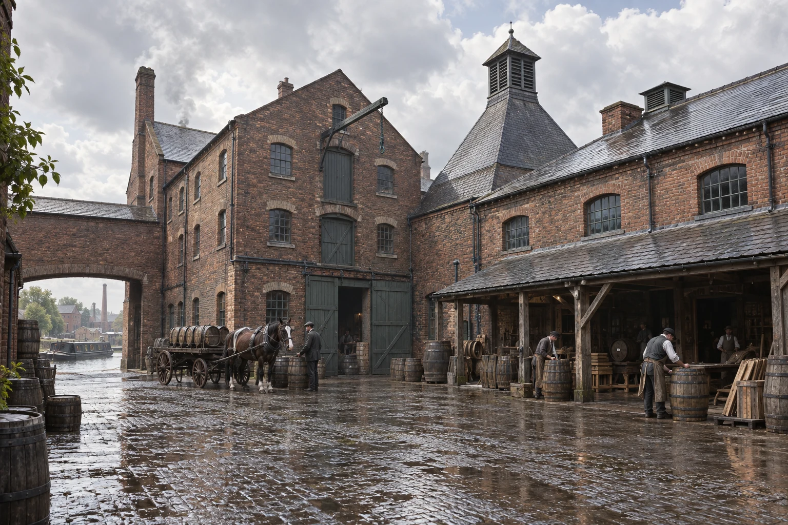 Breweries & Maltings, c. 1892; AI-generated historical interpretation set in Britain.