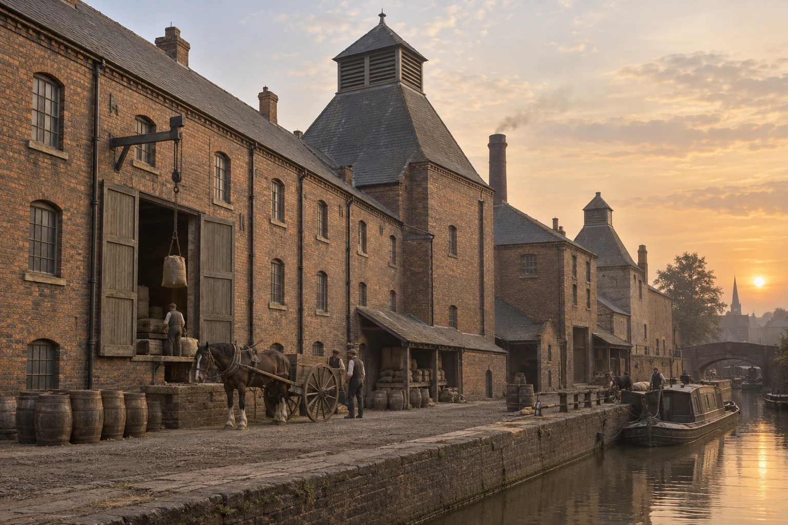Breweries & Maltings, c. 1886; AI-generated historical interpretation set in Britain.
