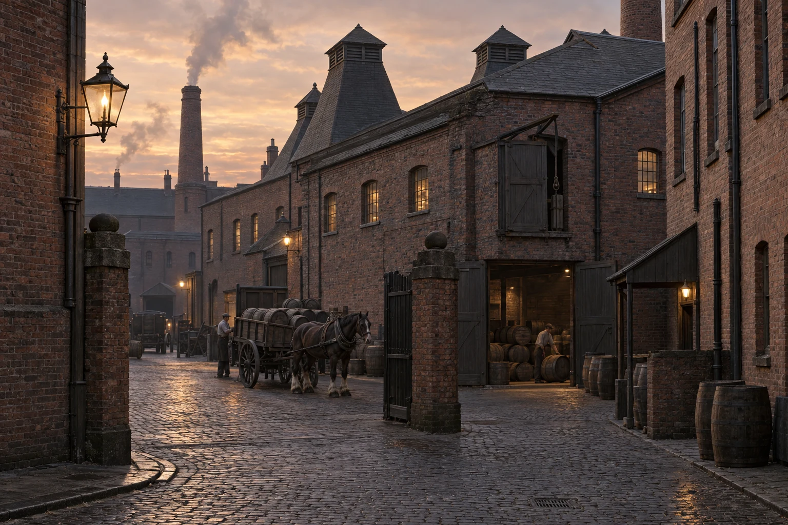Breweries & Maltings, c. 1900; AI-generated historical interpretation set in Britain.