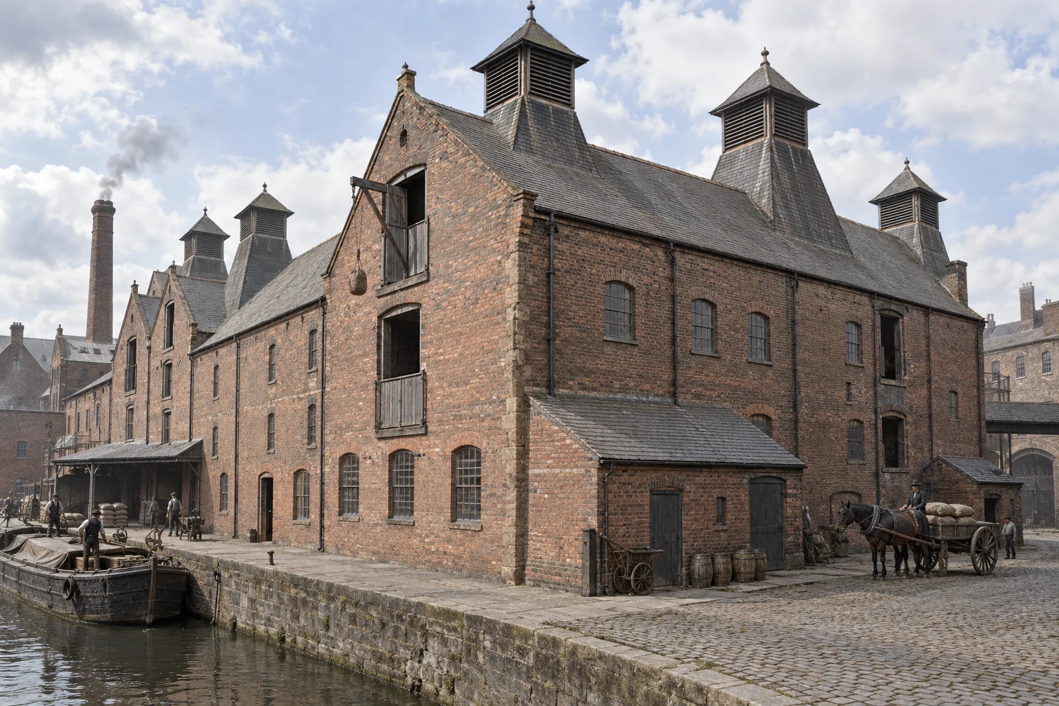 Breweries & Maltings, c. 1890; AI-generated historical interpretation set in Britain.