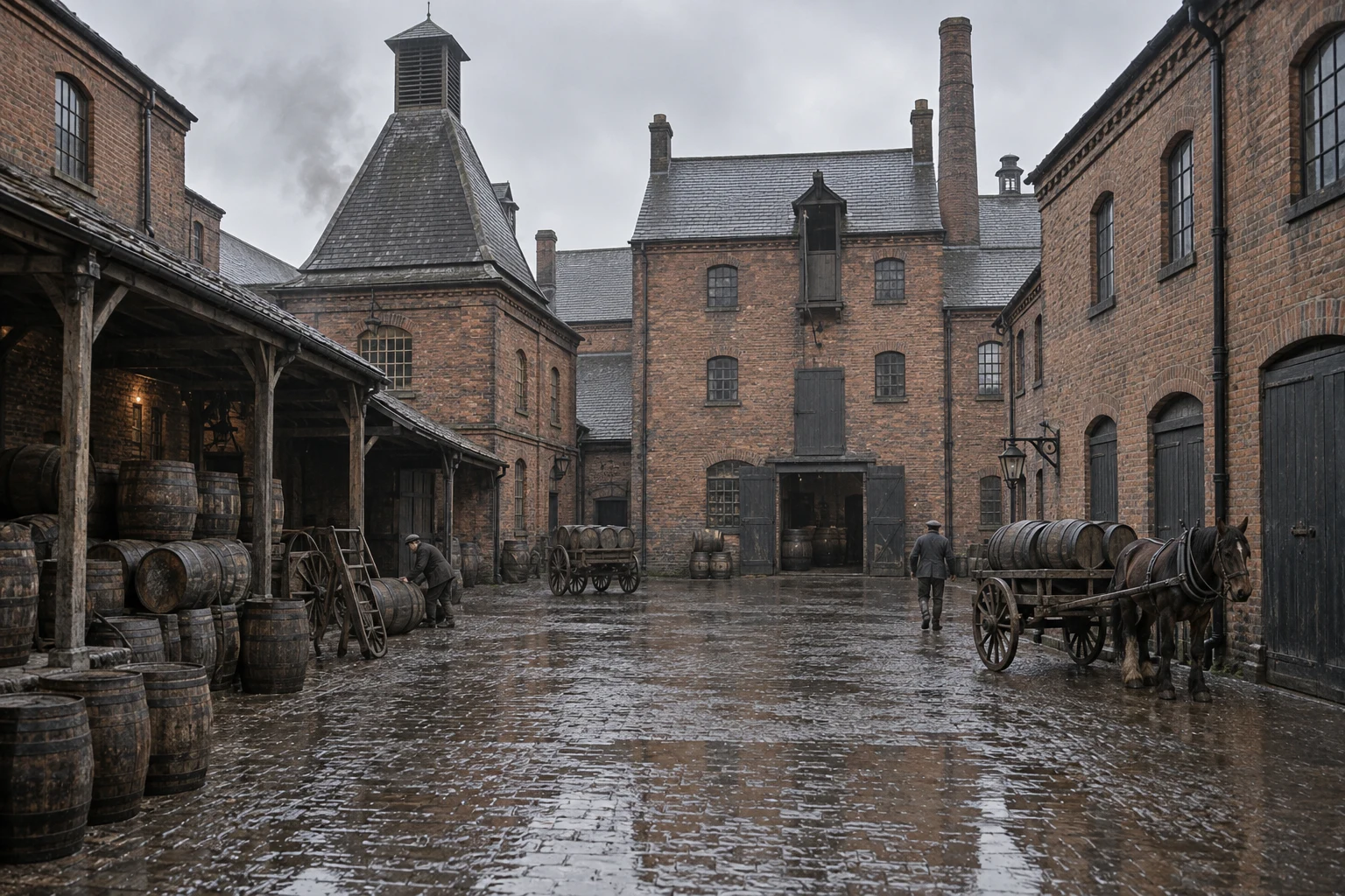 Breweries & Maltings, c. 1881; AI-generated historical interpretation set in Britain.