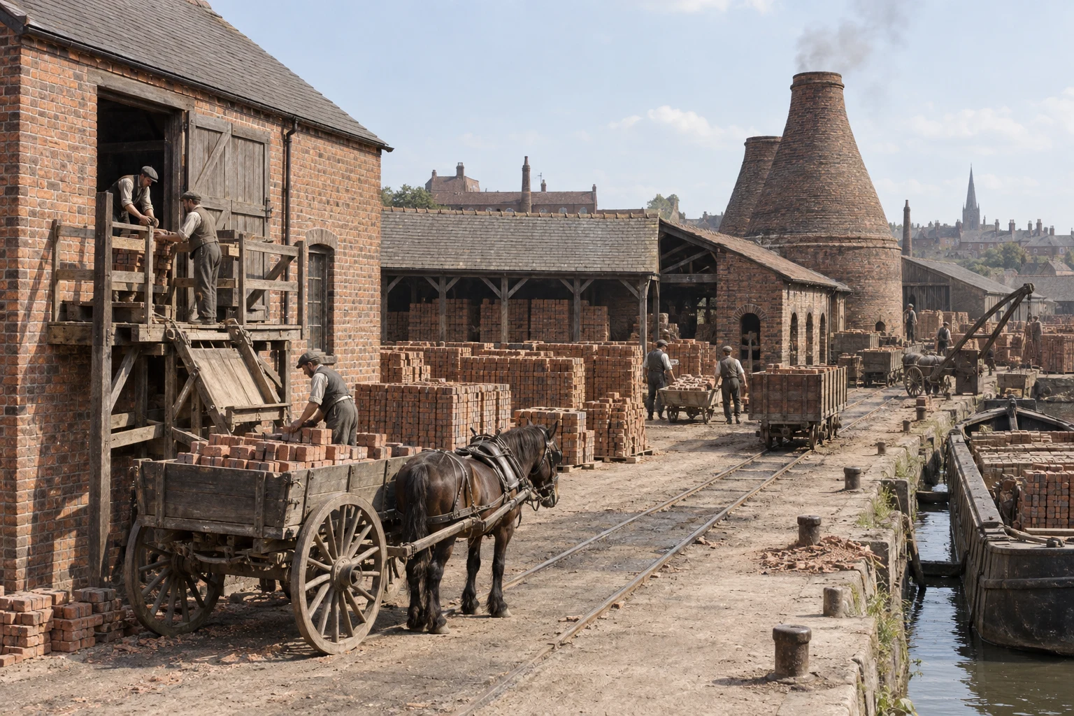 Brickworks, c. 1907; AI-generated historical interpretation set in Britain.