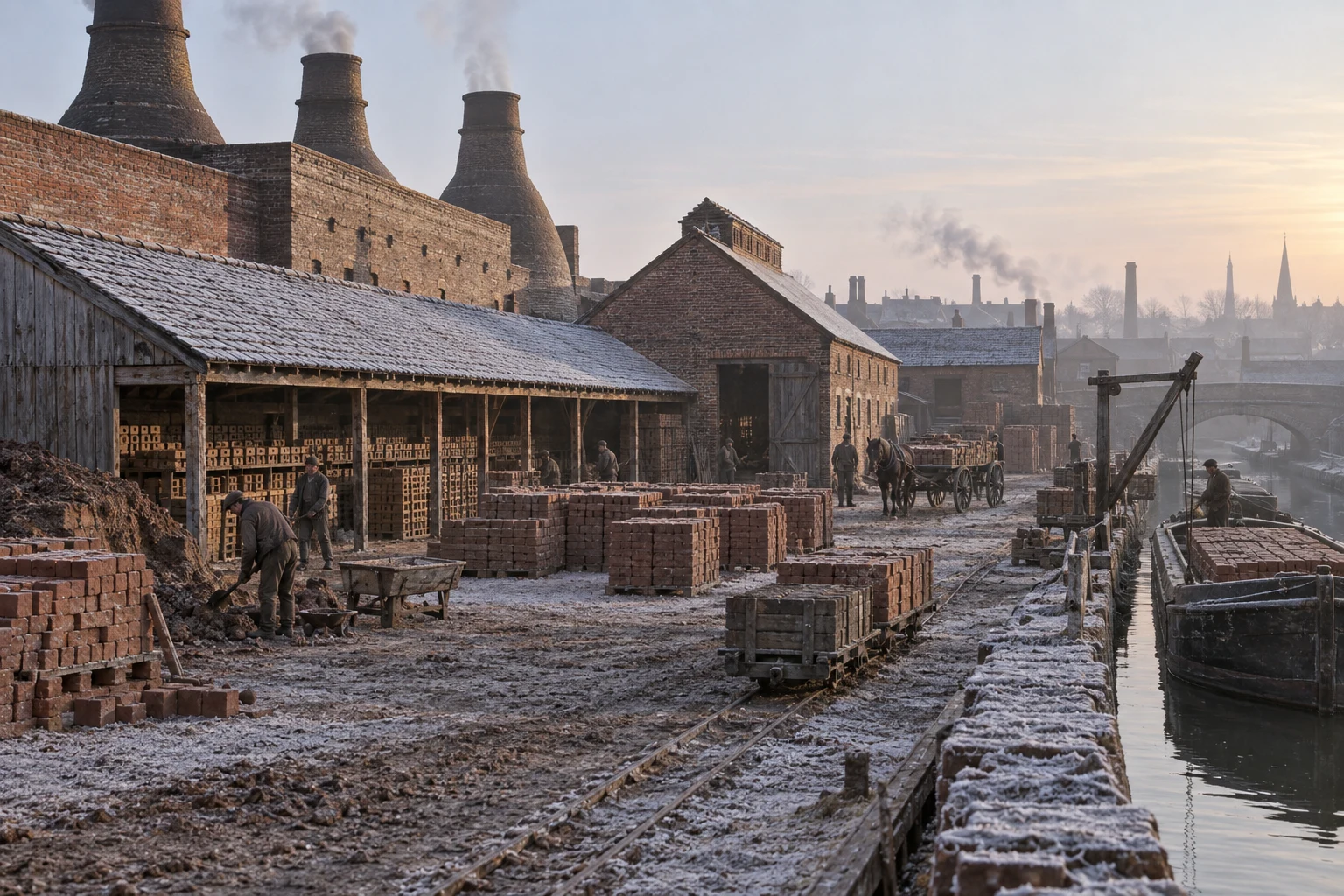Brickworks, c. 1880; AI-generated historical interpretation set in Britain.