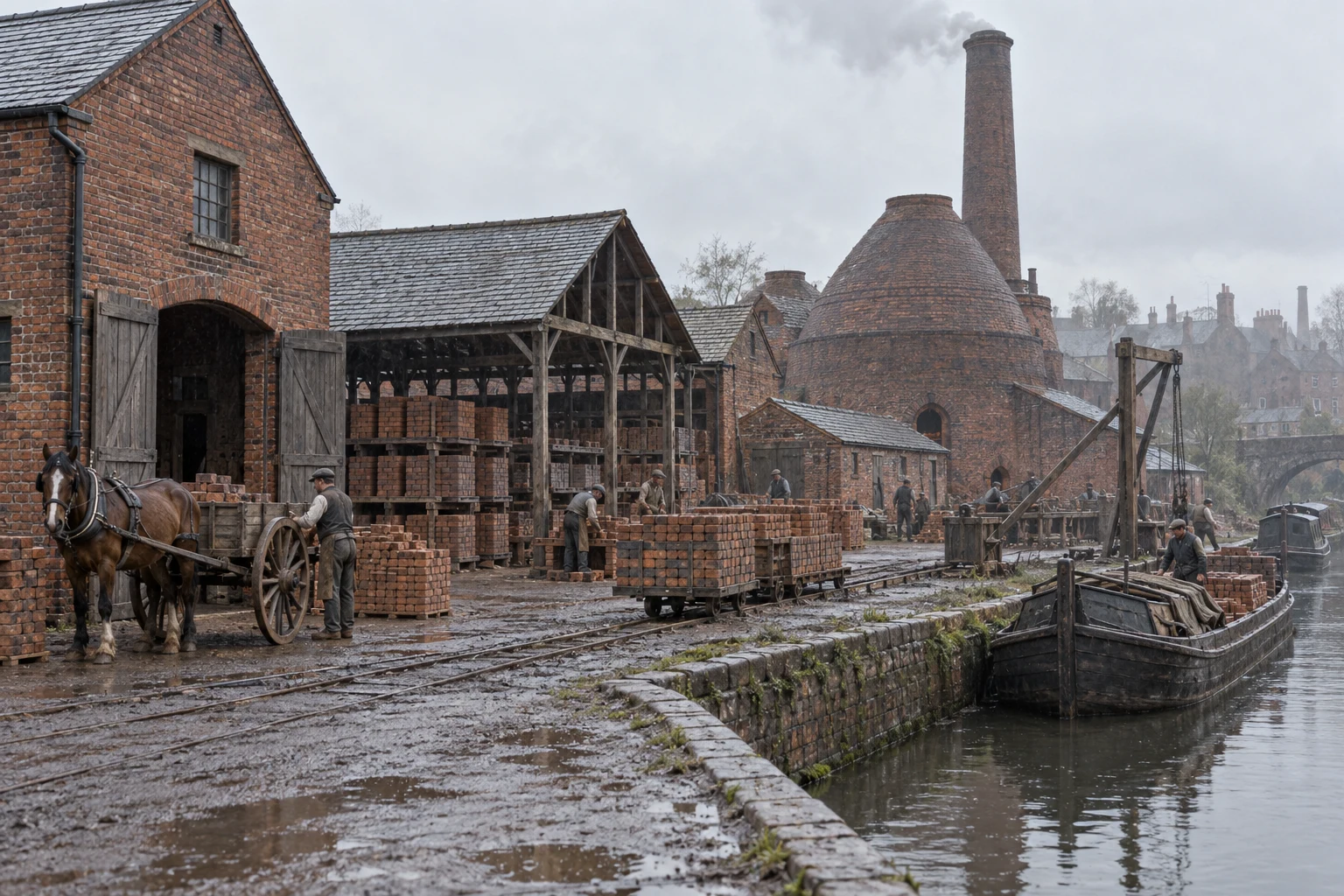 Brickworks, c. 1895; AI-generated historical interpretation set in Britain.