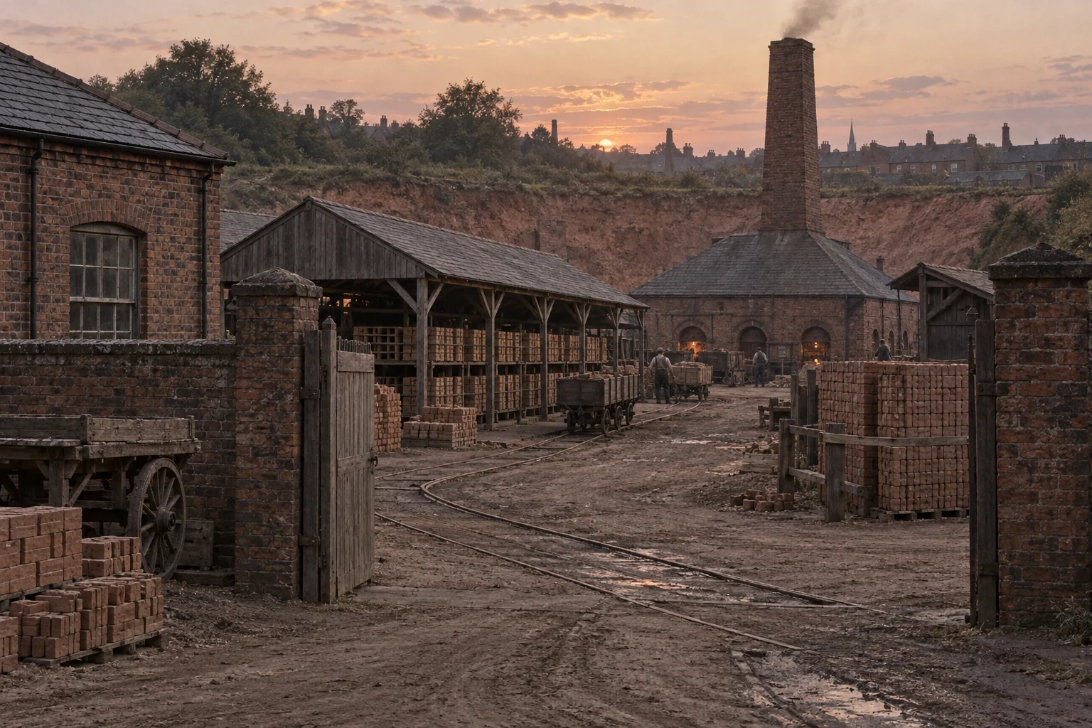 Brickworks, c. 1903; AI-generated historical interpretation set in Britain.