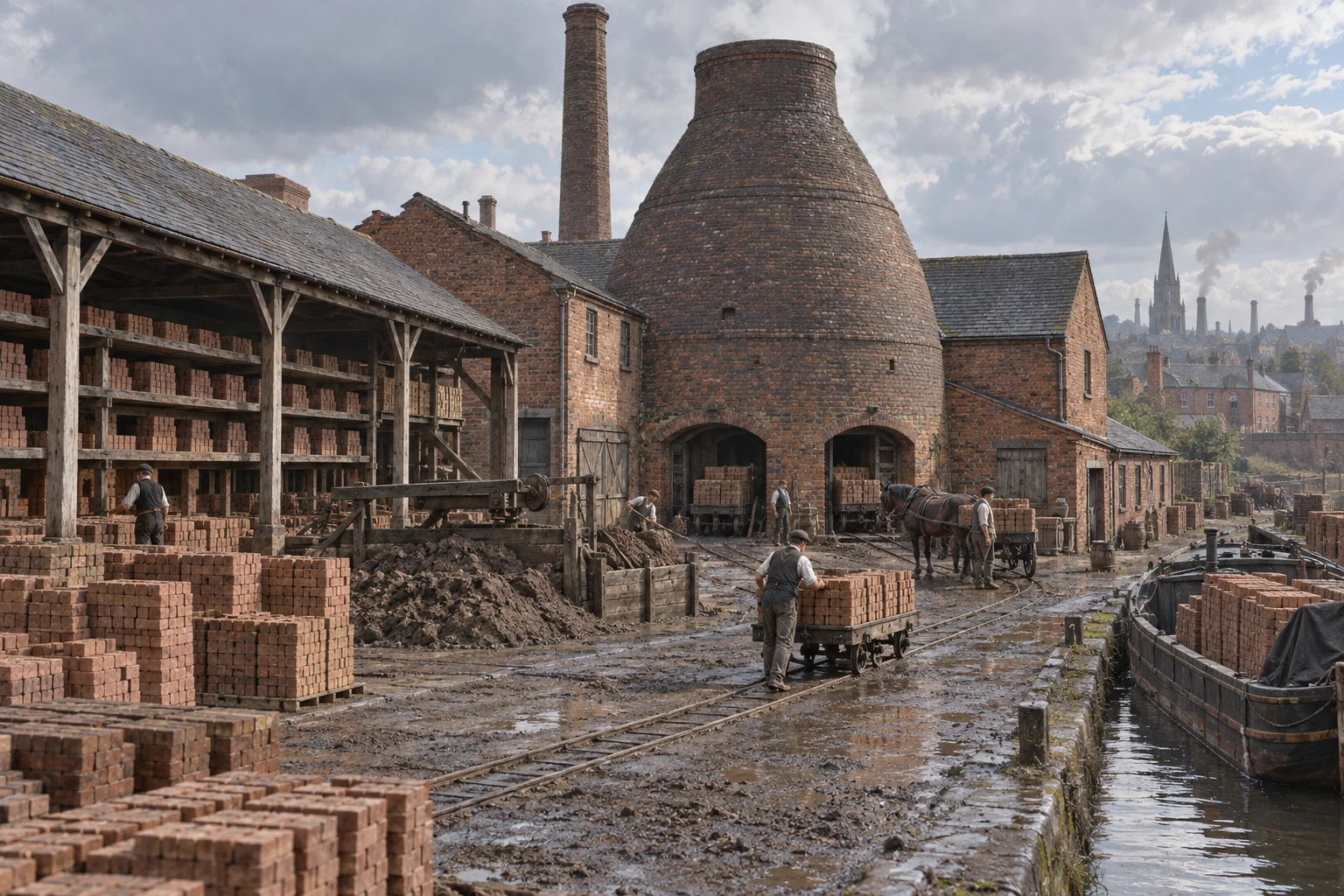Brickworks, c. 1886; AI-generated historical interpretation set in Britain.