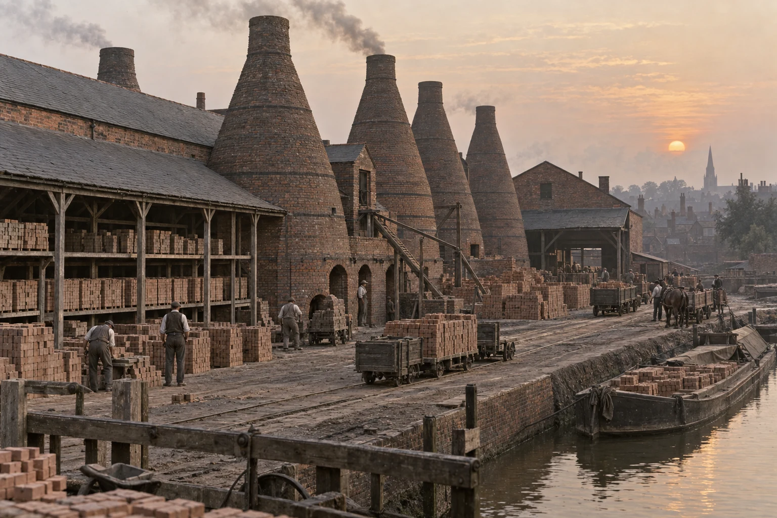 Brickworks, c. 1895; AI-generated historical interpretation set in Britain.