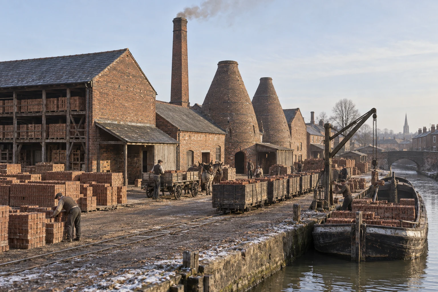Brickworks, c. 1903; AI-generated historical interpretation set in Britain.