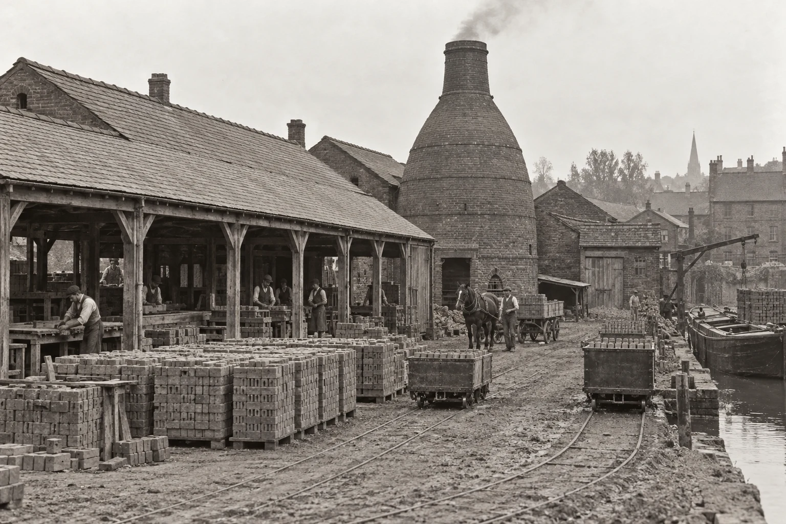 Brickworks, c. 1882; AI-generated historical interpretation set in Britain.