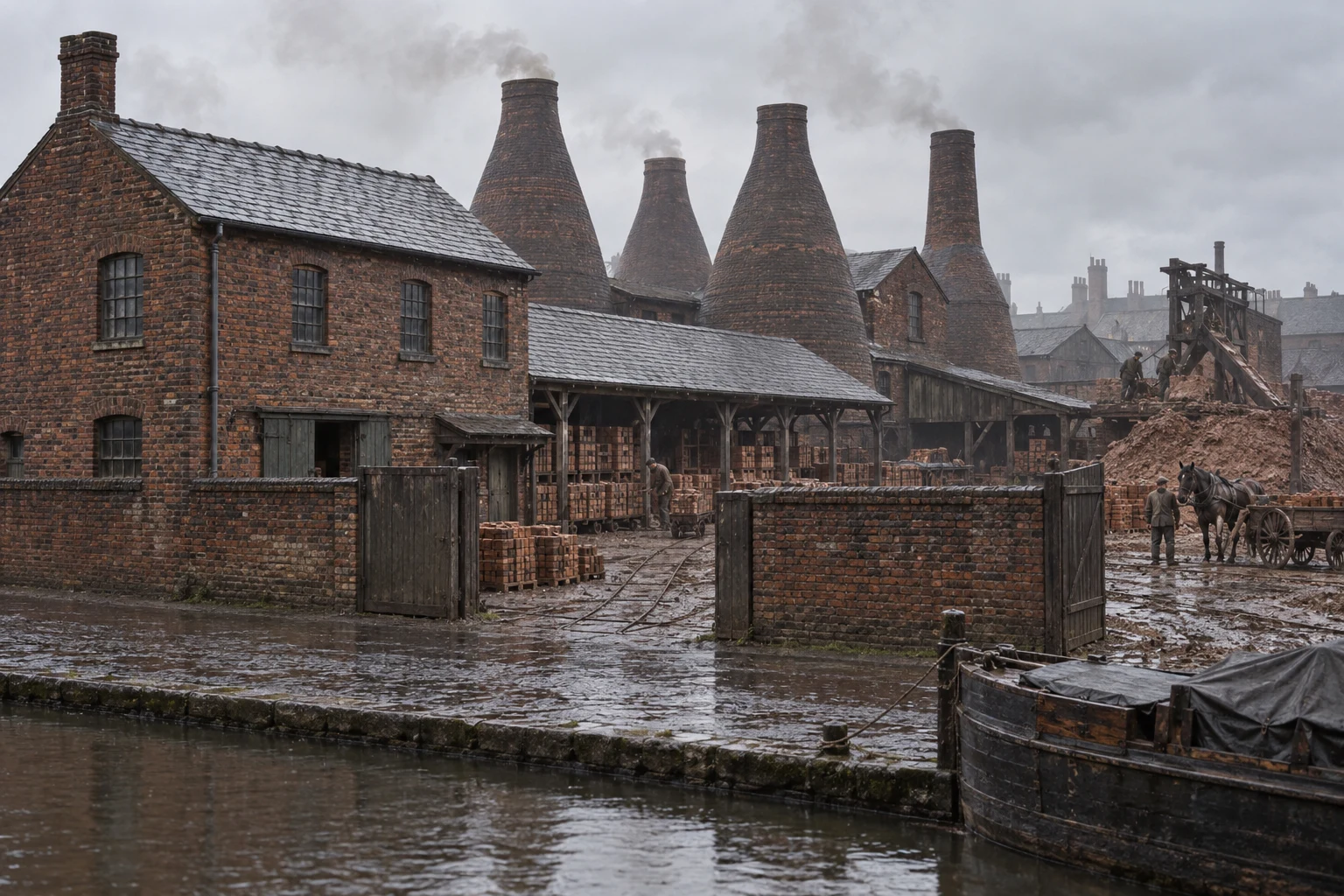 Brickworks, c. 1899; AI-generated historical interpretation set in Britain.