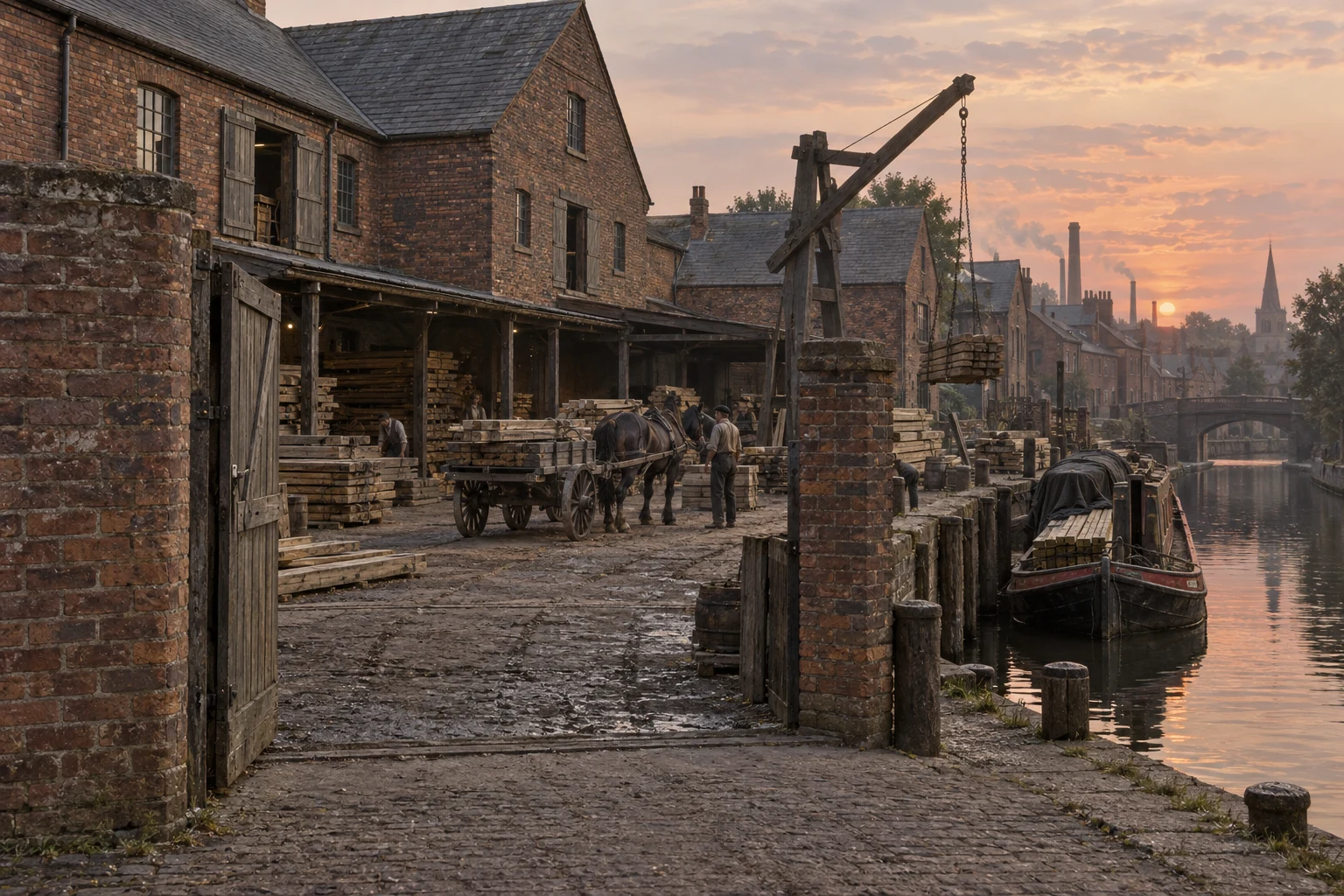 Canal Wharfs, c. 1901; AI-generated historical interpretation set in Britain.