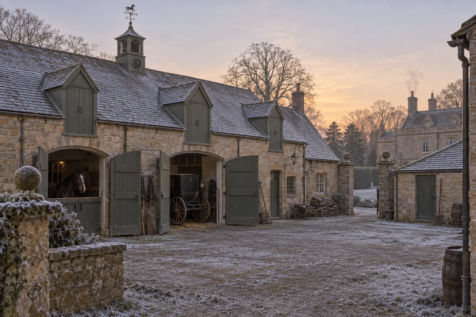 Coach Houses, c. 1887; AI-generated historical interpretation set in Britain.