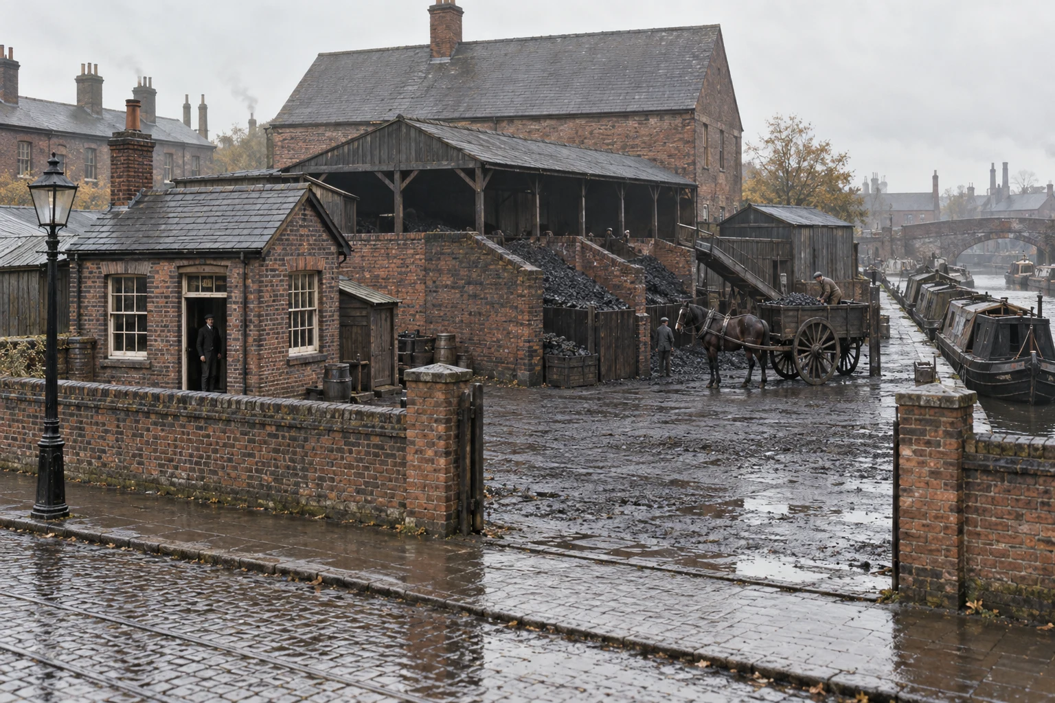 Coal Yards, c. 1904; AI-generated historical interpretation set in Britain.
