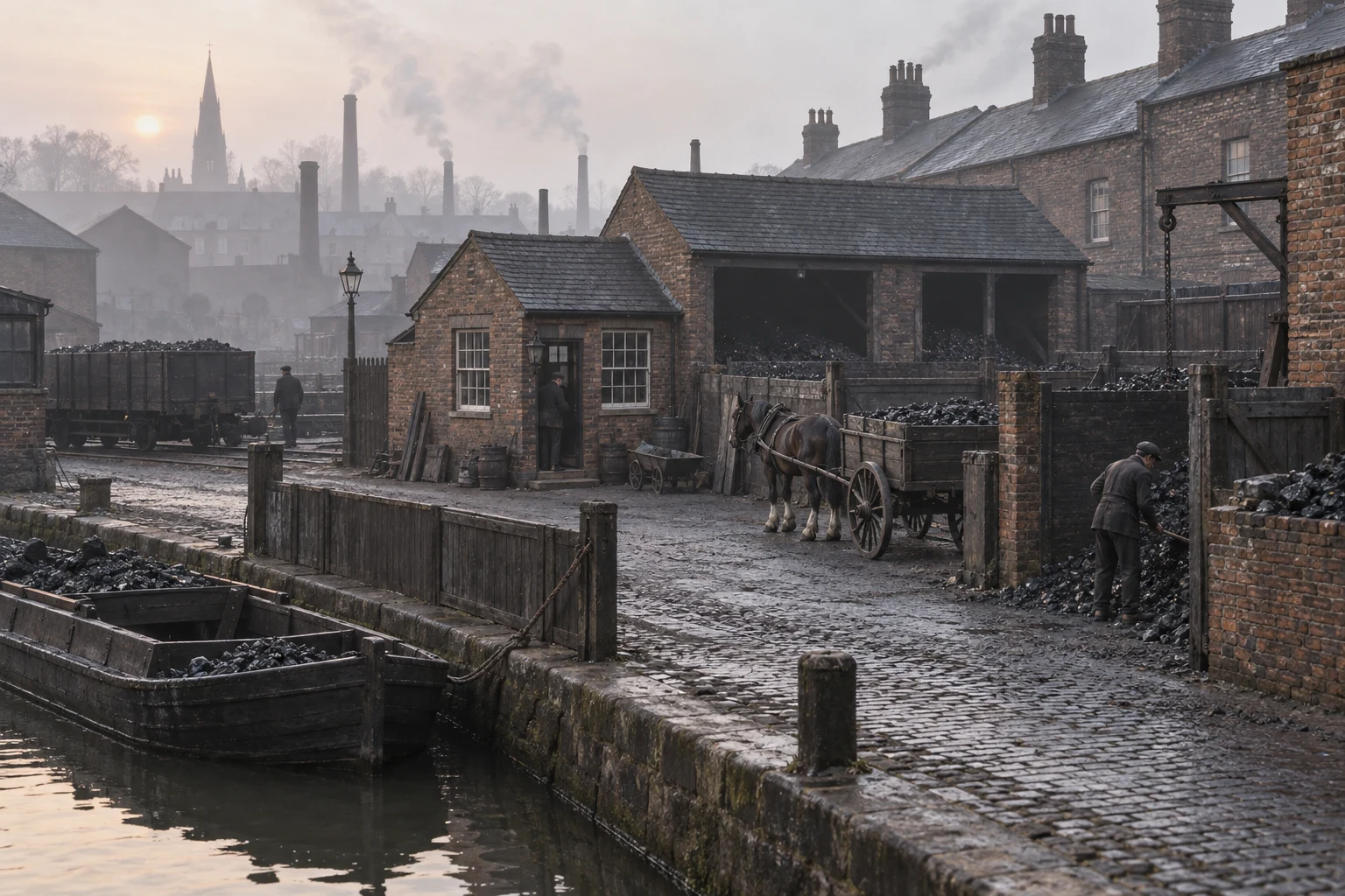 Coal Yards, c. 1907; AI-generated historical interpretation set in Britain.
