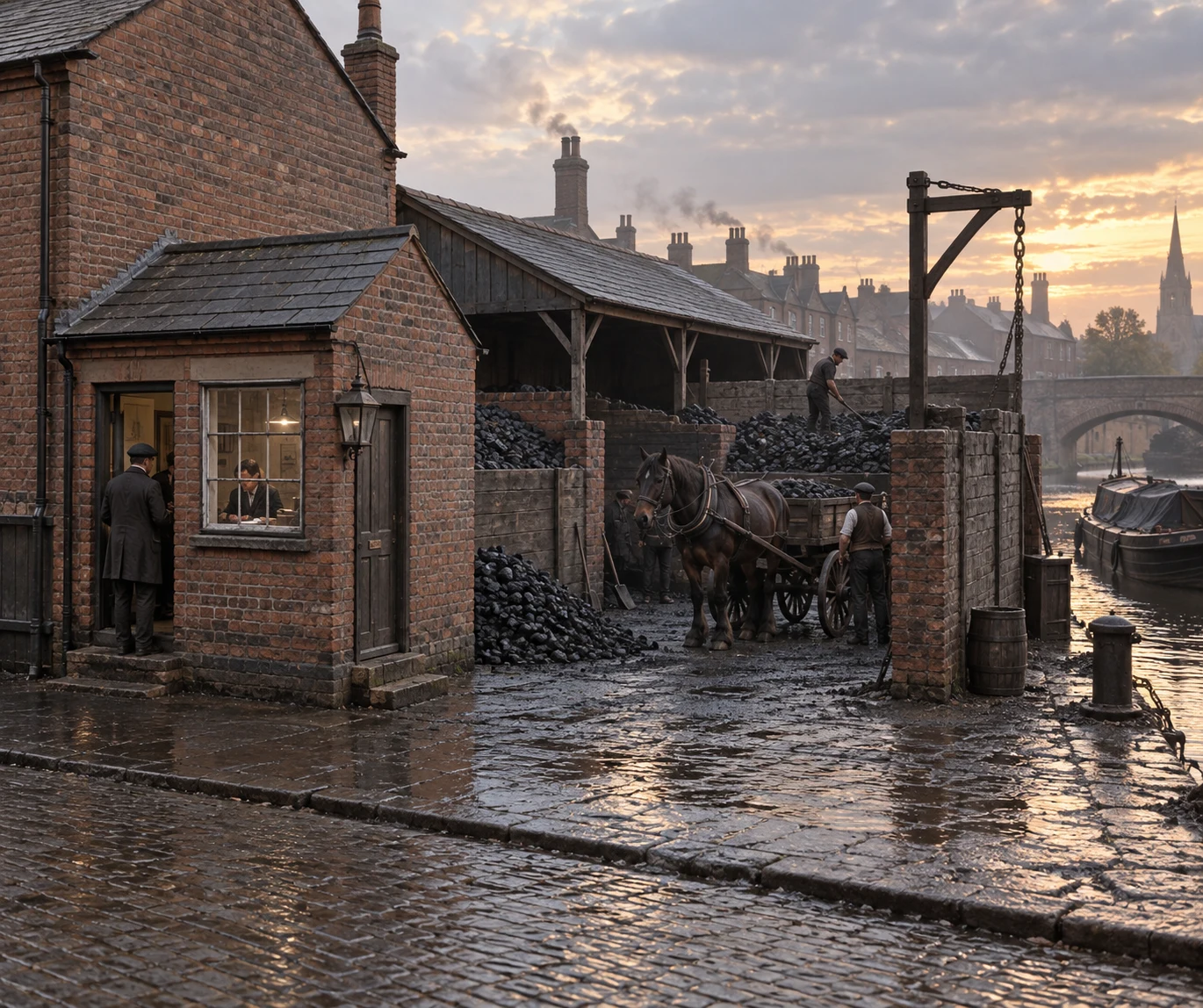 Coal Yards, c. 1899; AI-generated historical interpretation set in Britain.
