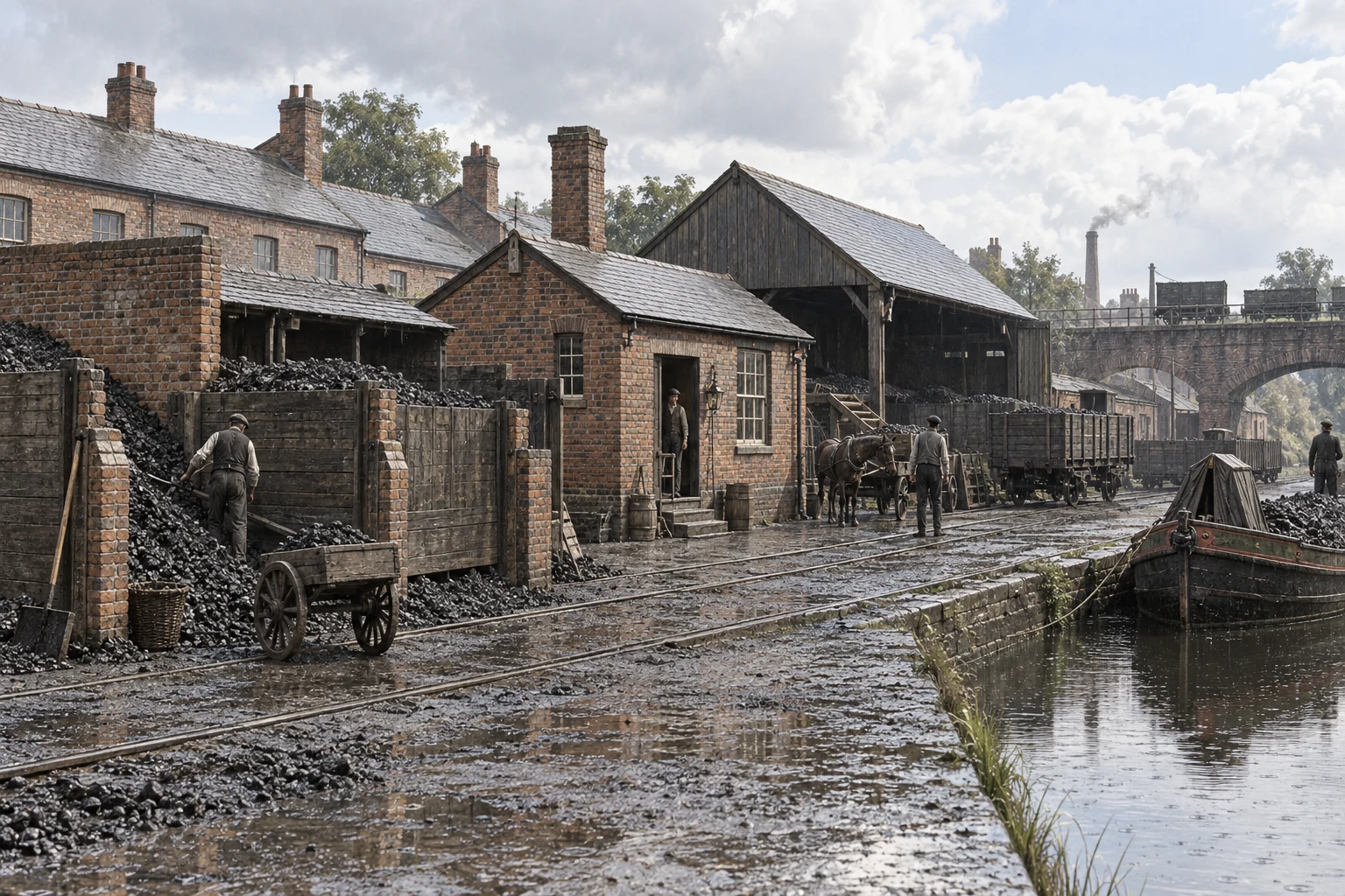 Coal Yards, c. 1884; AI-generated historical interpretation set in Britain.