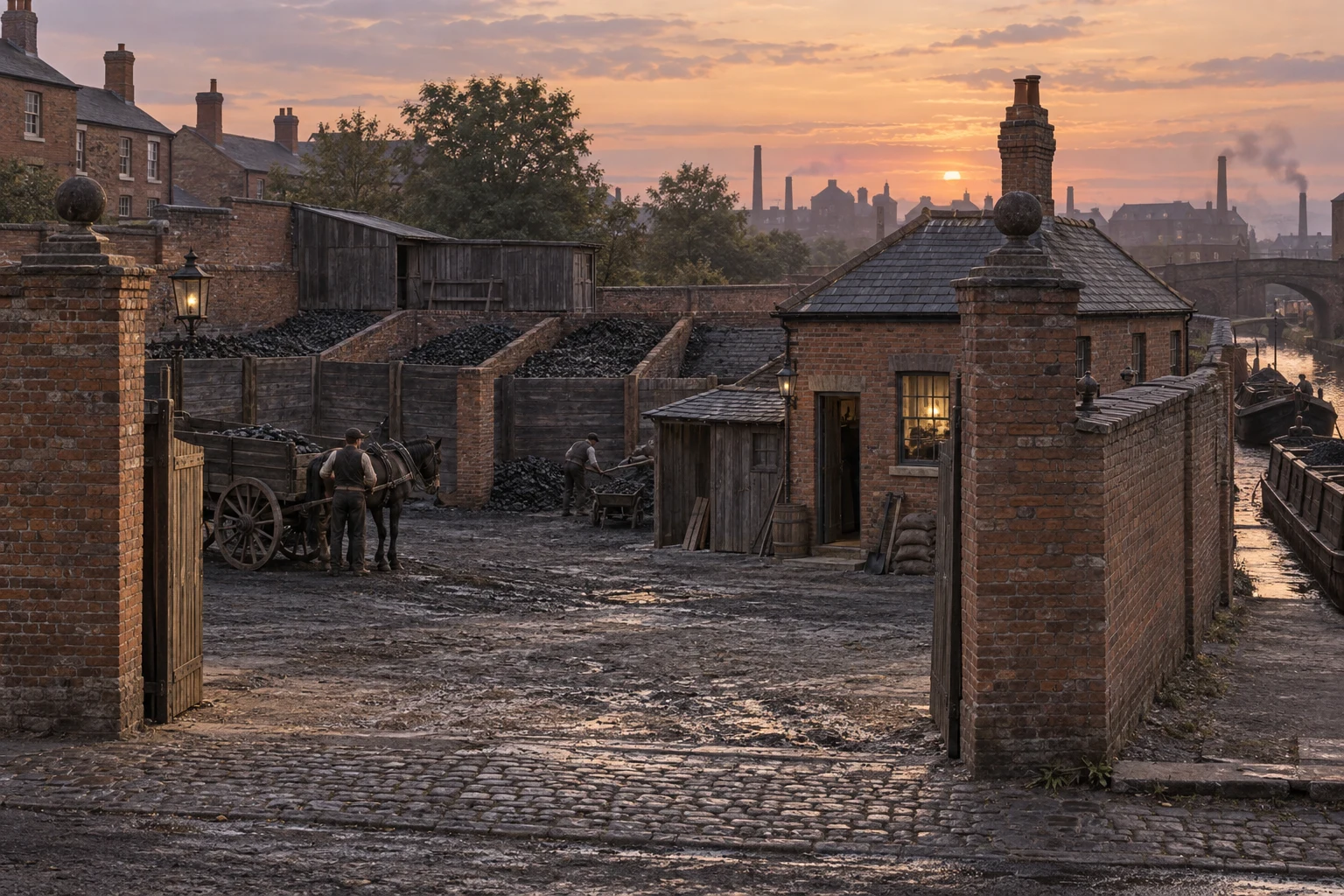 Coal Yards, c. 1891; AI-generated historical interpretation set in Britain.