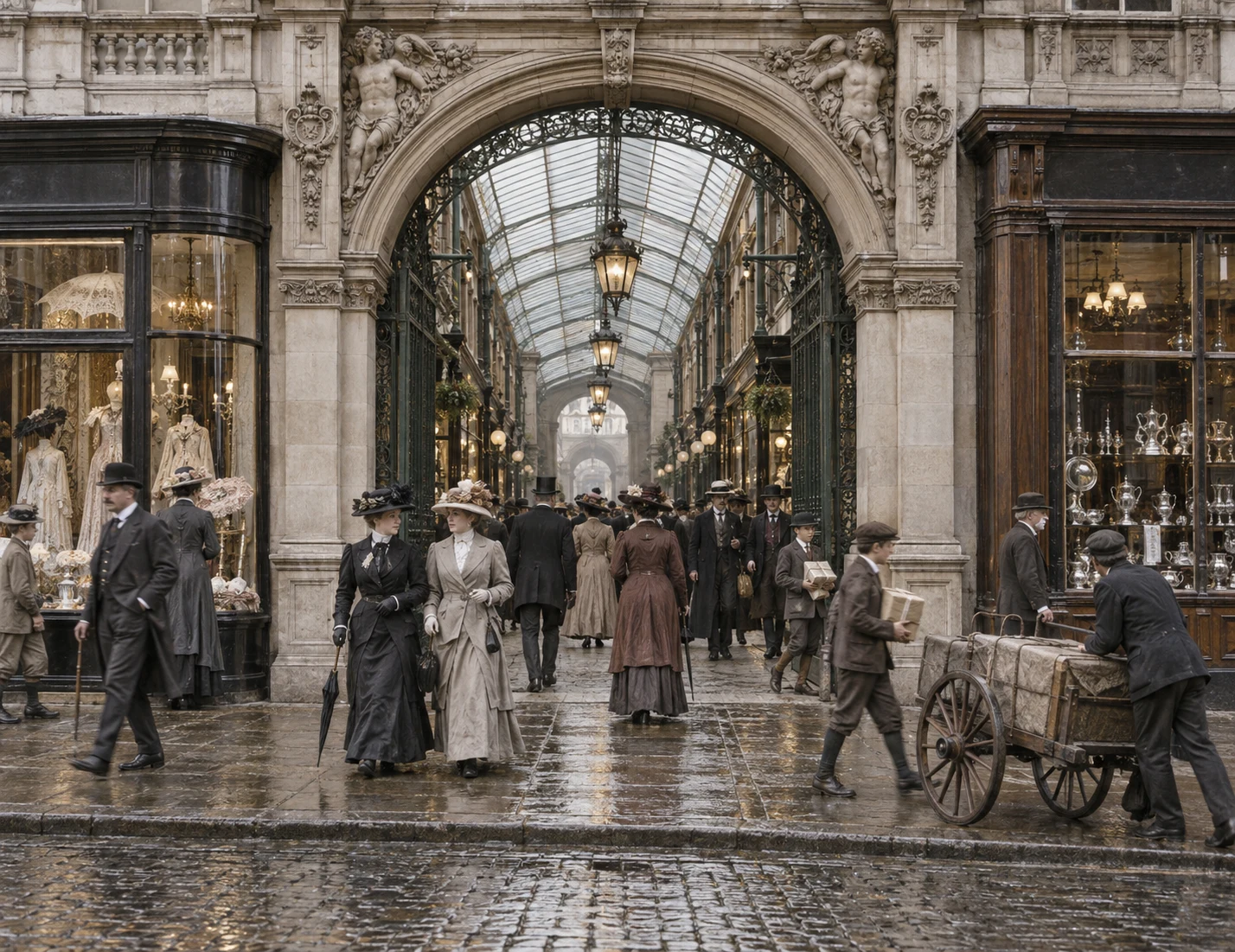 Commercial Streets, c. 1909; AI-generated historical interpretation set in Britain.