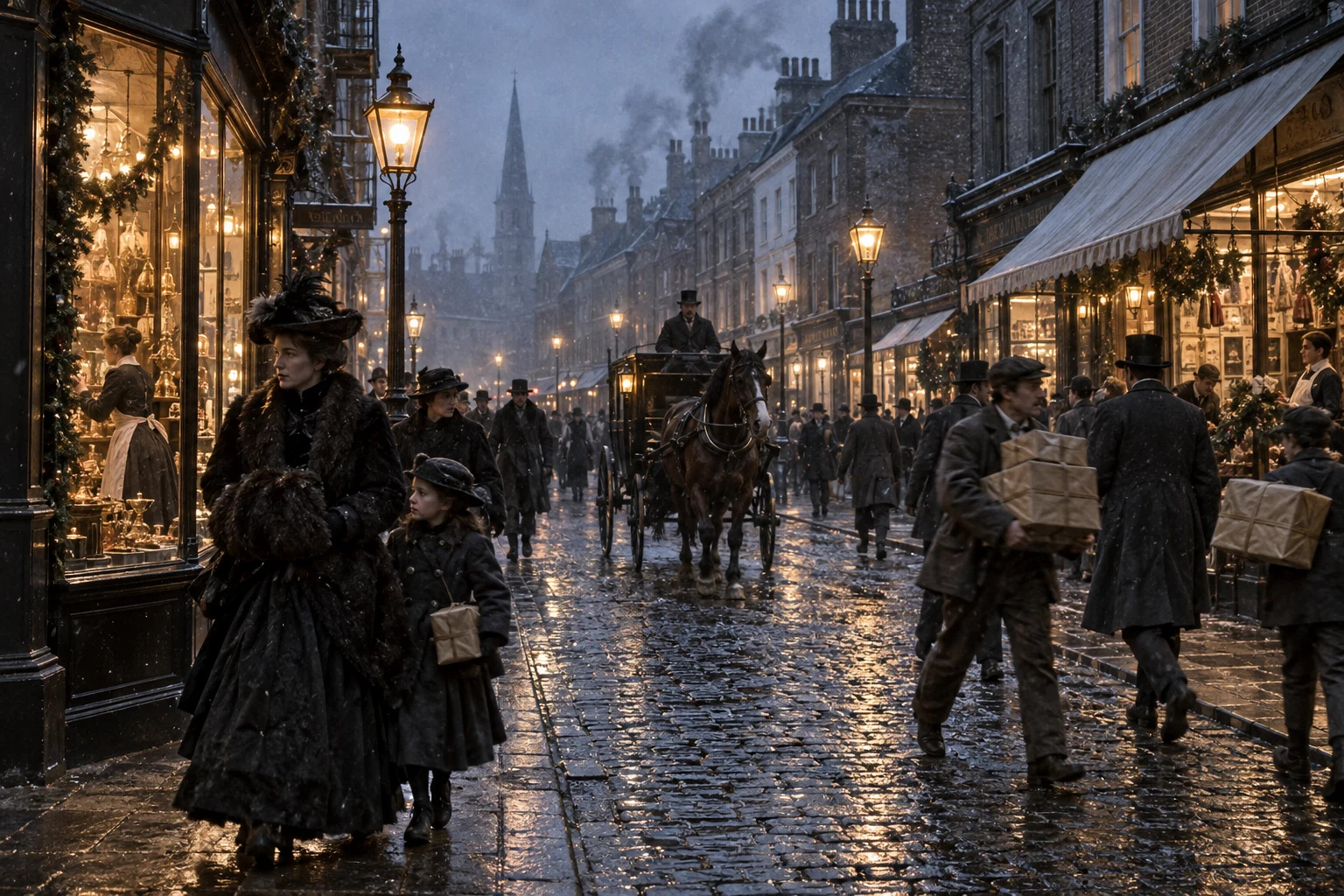 Commercial Streets, c. 1895; AI-generated historical interpretation set in Britain.