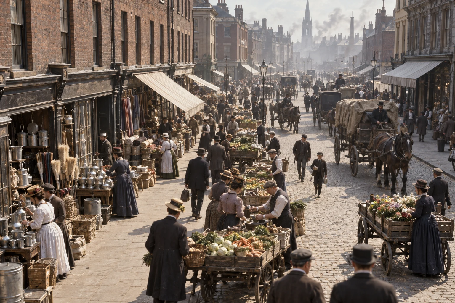 Commercial Streets, c. 1891; AI-generated historical interpretation set in Britain.