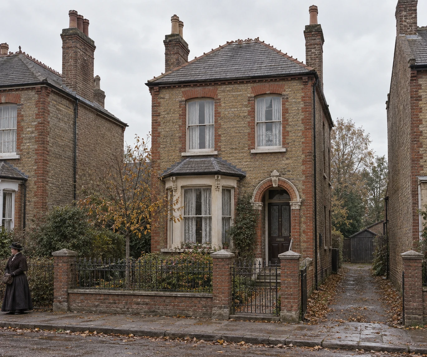 Detached Houses and Villas, c. 1890; AI-generated historical interpretation set in Britain.