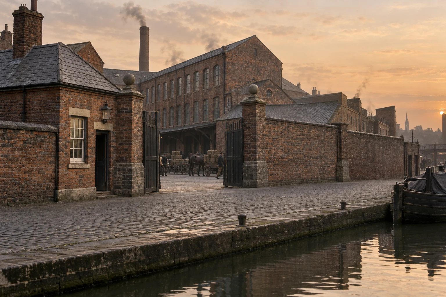 Factory Gates & Entrances, c. 1903; AI-generated historical interpretation set in Britain.