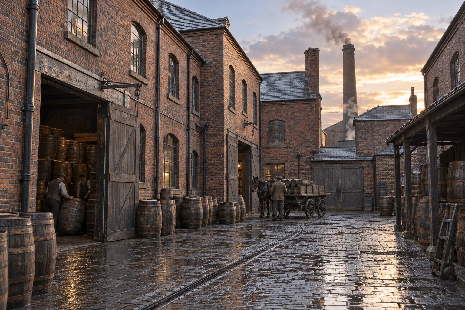 Factory Yards, c. 1905; AI-generated historical interpretation set in Britain.