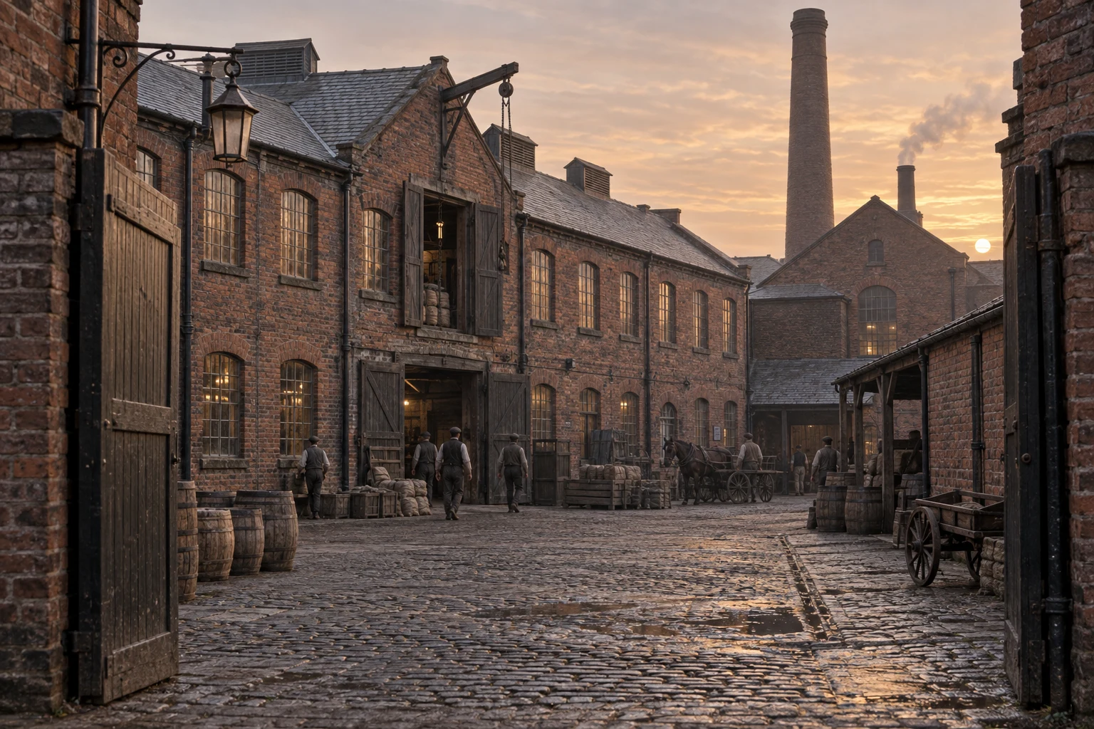Factory Yards, c. 1881; AI-generated historical interpretation set in Britain.