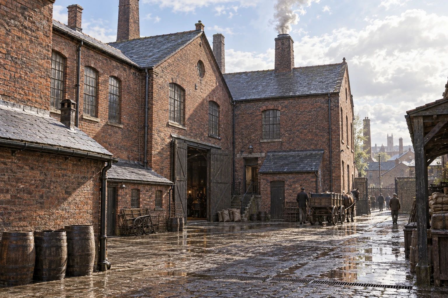 Factory Yards, c. 1897; AI-generated historical interpretation set in Britain.