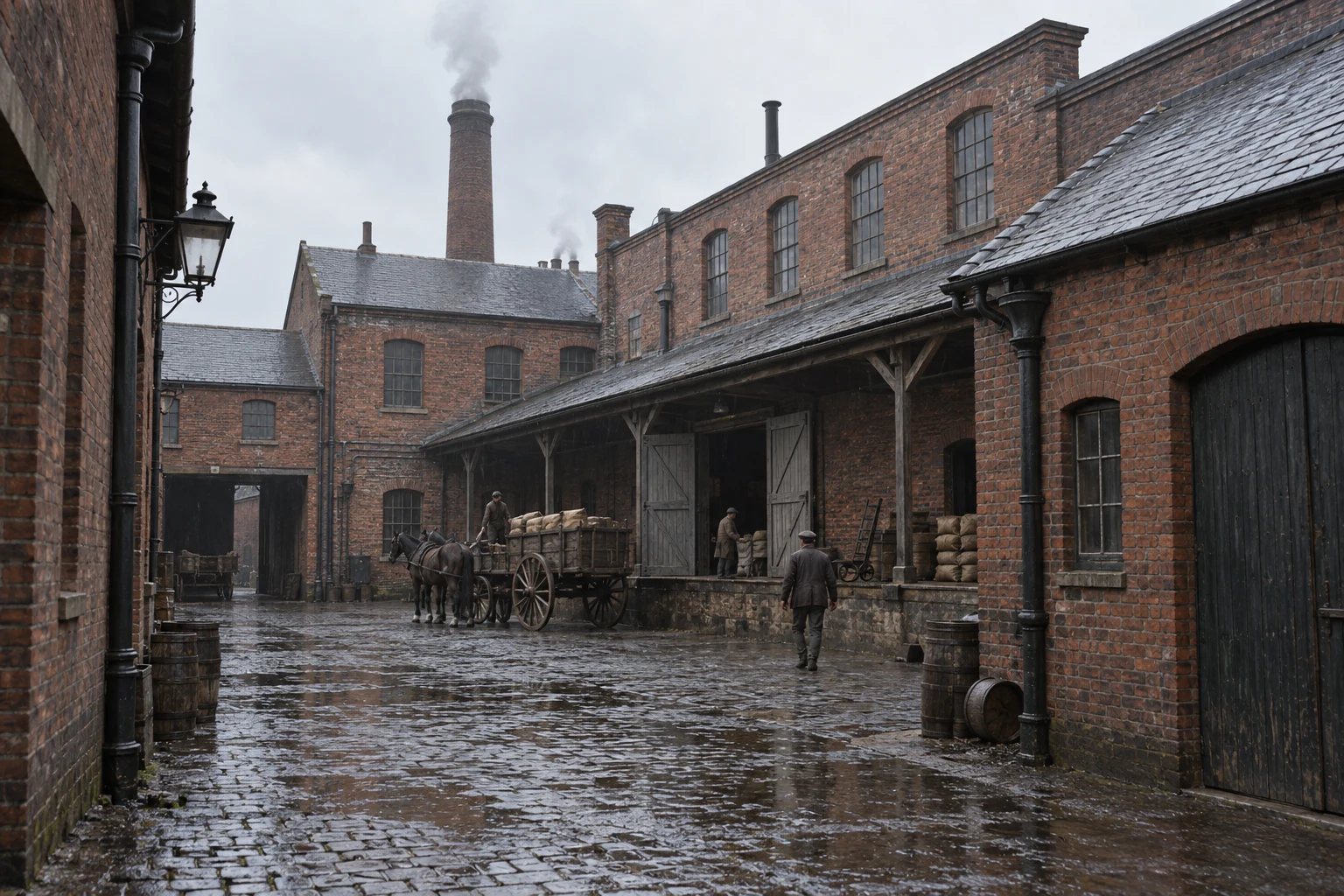 Factory Yards, c. 1889; AI-generated historical interpretation set in Britain.