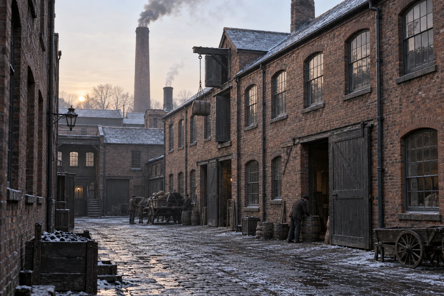 Factory Yards, c. 1881; AI-generated historical interpretation set in Britain.