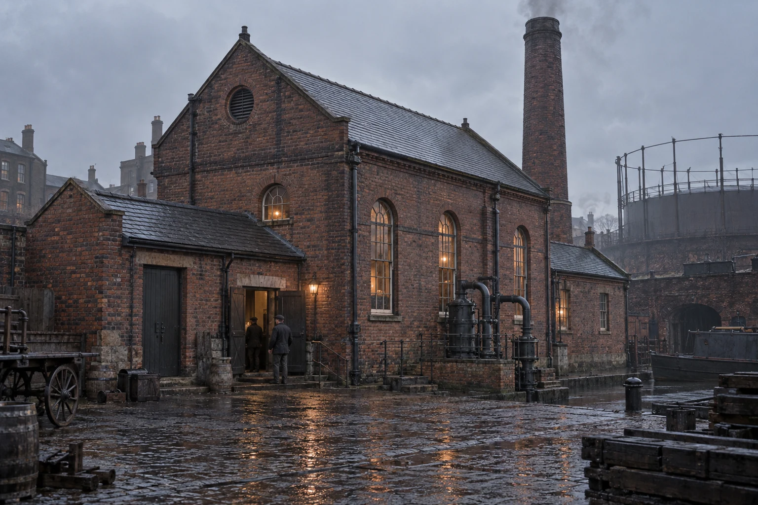 Gasworks & Utilities, c. 1880; AI-generated historical interpretation set in Britain.