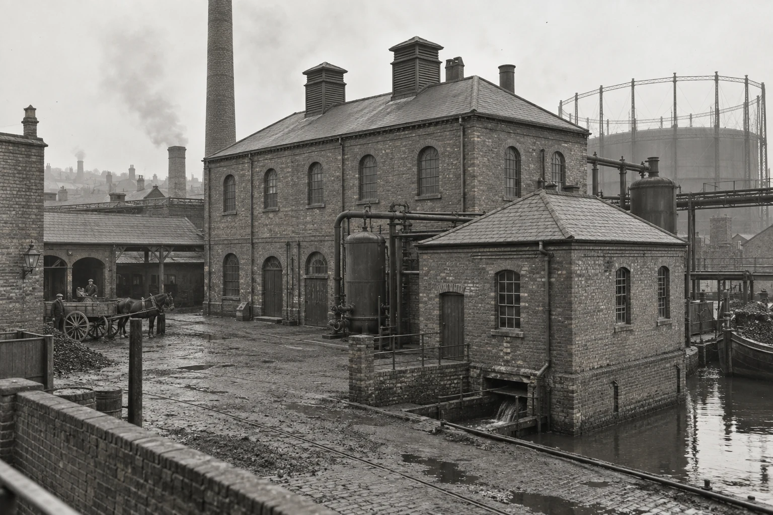 Gasworks & Utilities, c. 1903; AI-generated historical interpretation set in Britain.