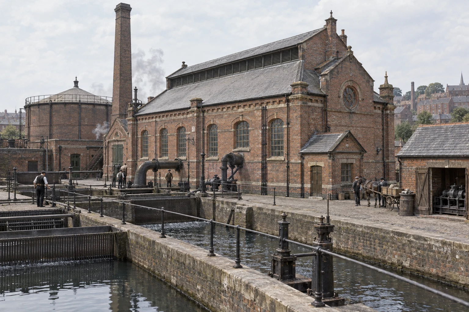 Gasworks & Utilities, c. 1892; AI-generated historical interpretation set in Britain.