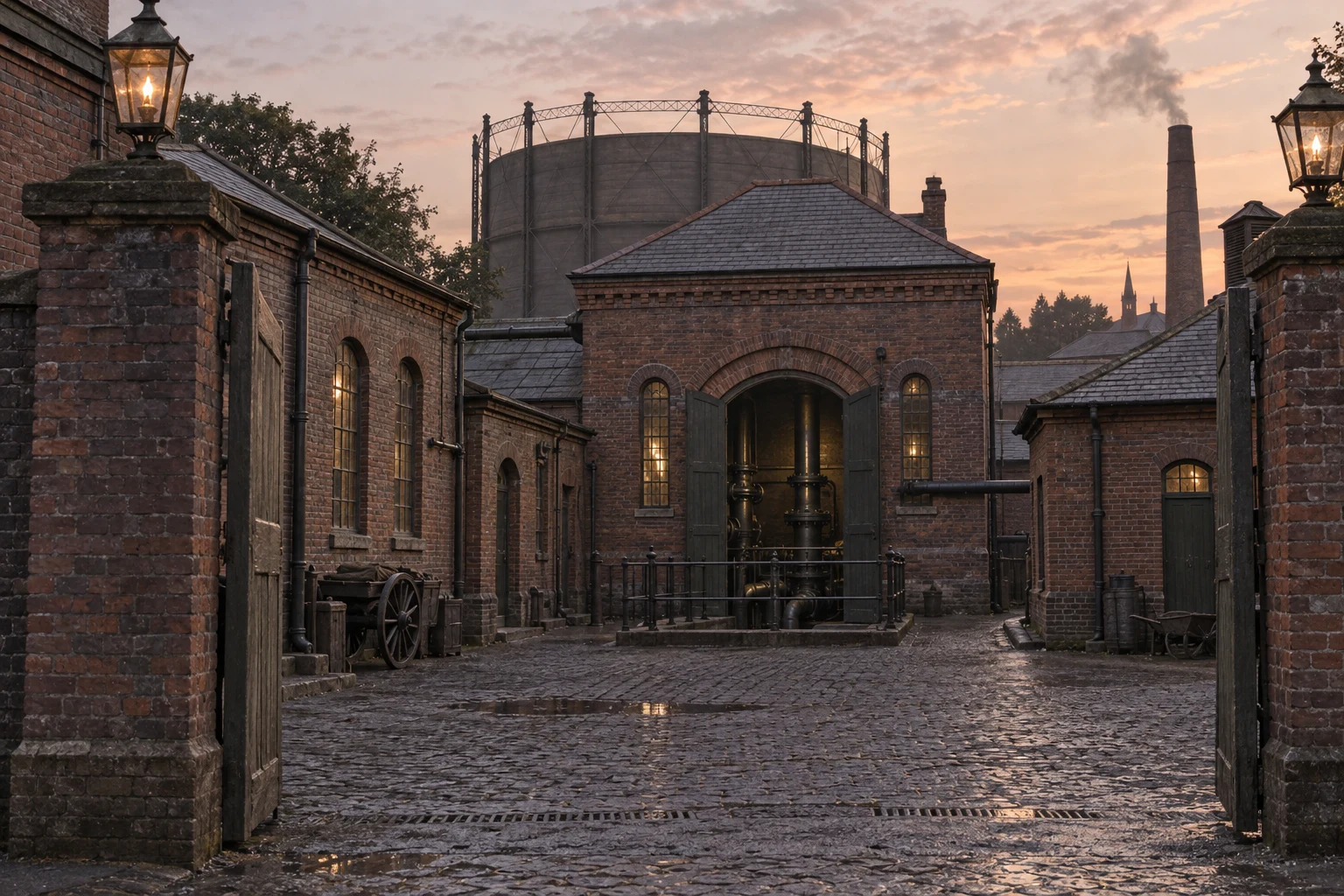 Gasworks & Utilities, c. 1910; AI-generated historical interpretation set in Britain.
