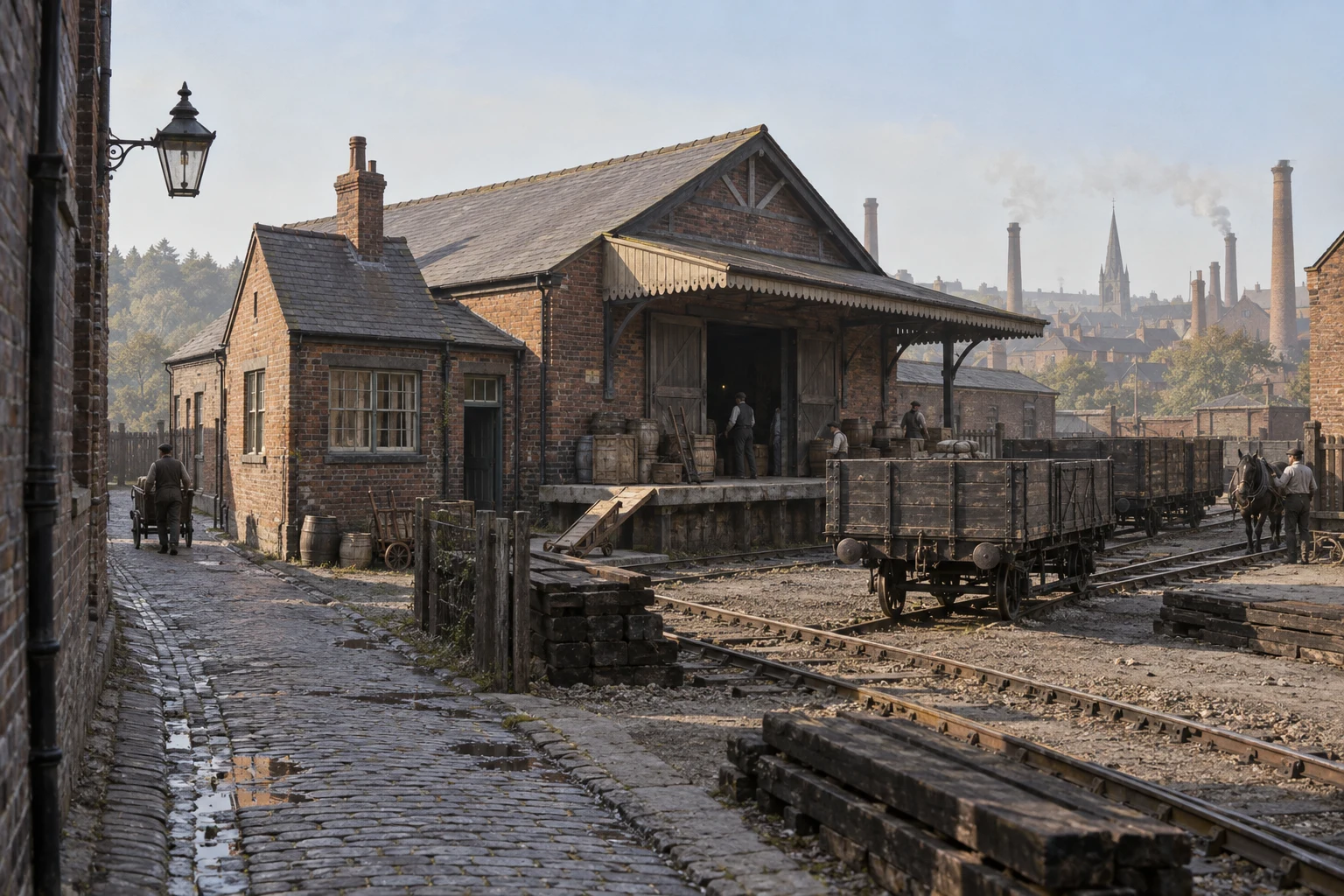 Goods Yards & Sidings, c. 1896; AI-generated historical interpretation set in Britain.