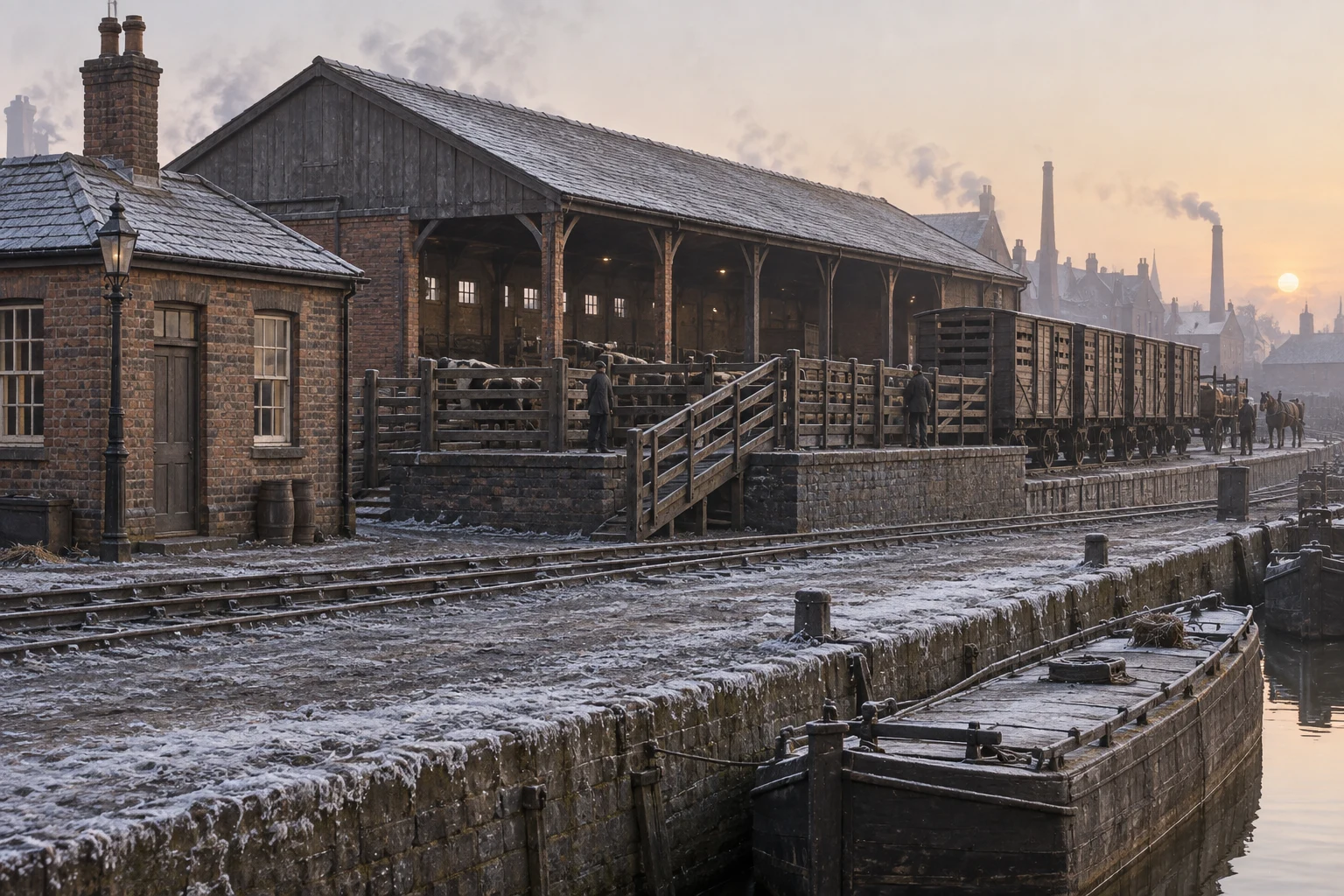 Goods Yards & Sidings, c. 1905; AI-generated historical interpretation set in Britain.