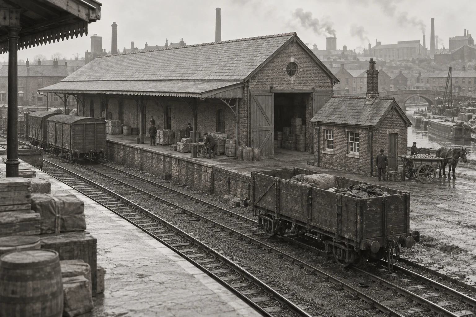 Goods Yards & Sidings, c. 1891; AI-generated historical interpretation set in Britain.