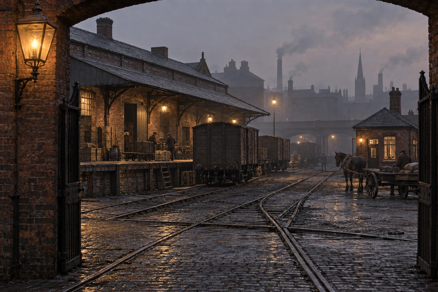 Goods Yards & Sidings, c. 1906; AI-generated historical interpretation set in Britain.