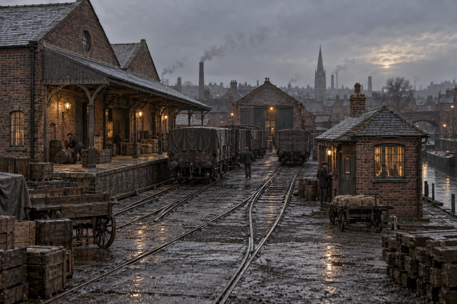 Goods Yards & Sidings, c. 1881; AI-generated historical interpretation set in Britain.