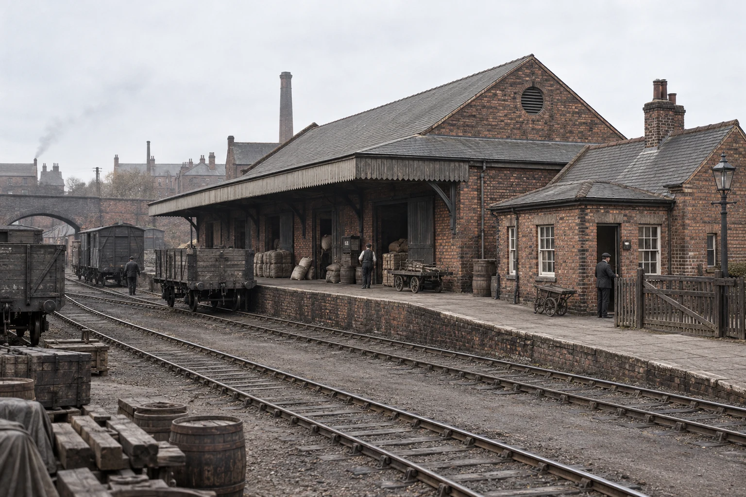Goods Yards & Sidings, c. 1909; AI-generated historical interpretation set in Britain.